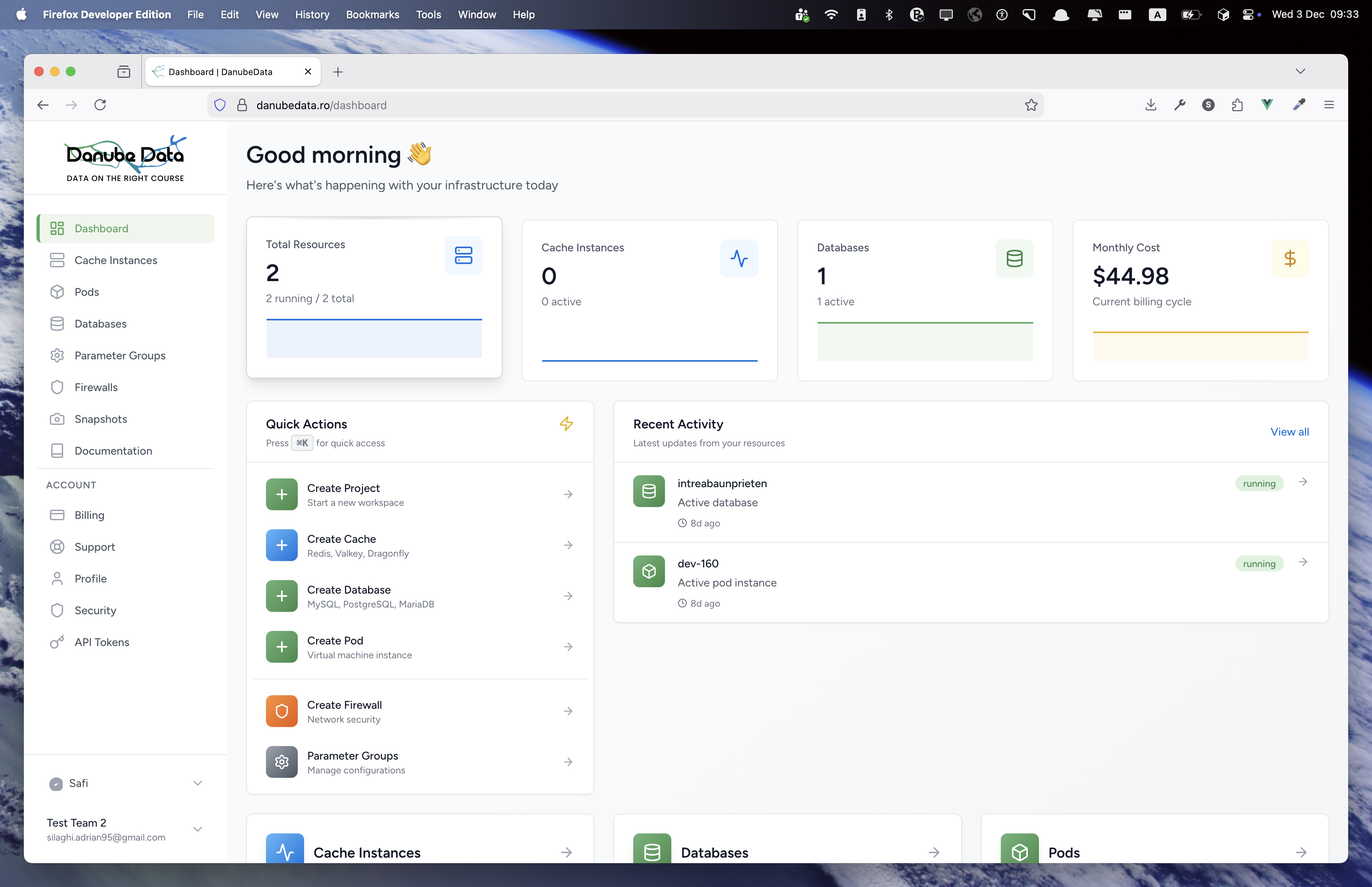 DanubeData Dashboard - Unified resource management