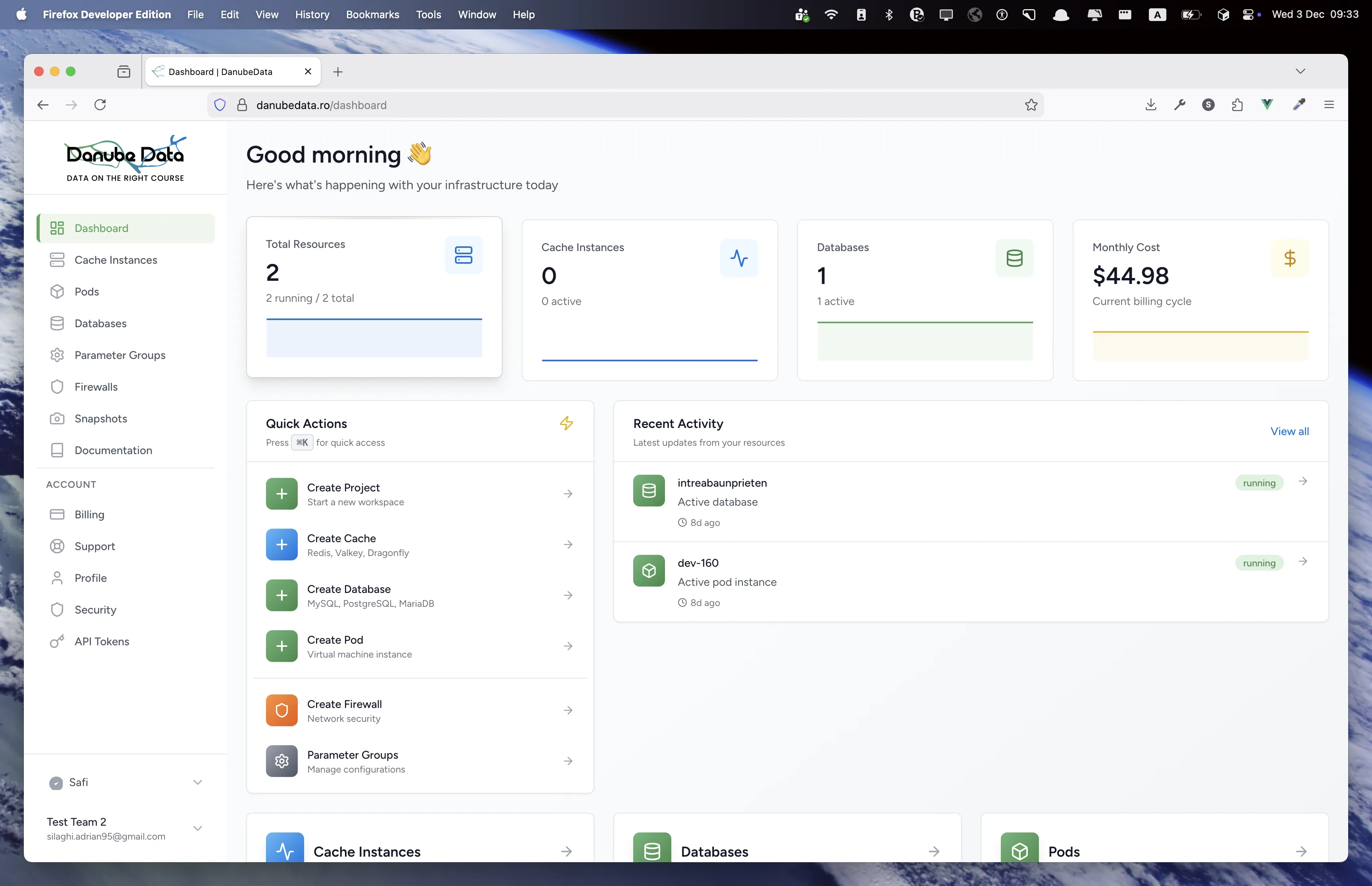 DanubeData Dashboard - Unified resource management