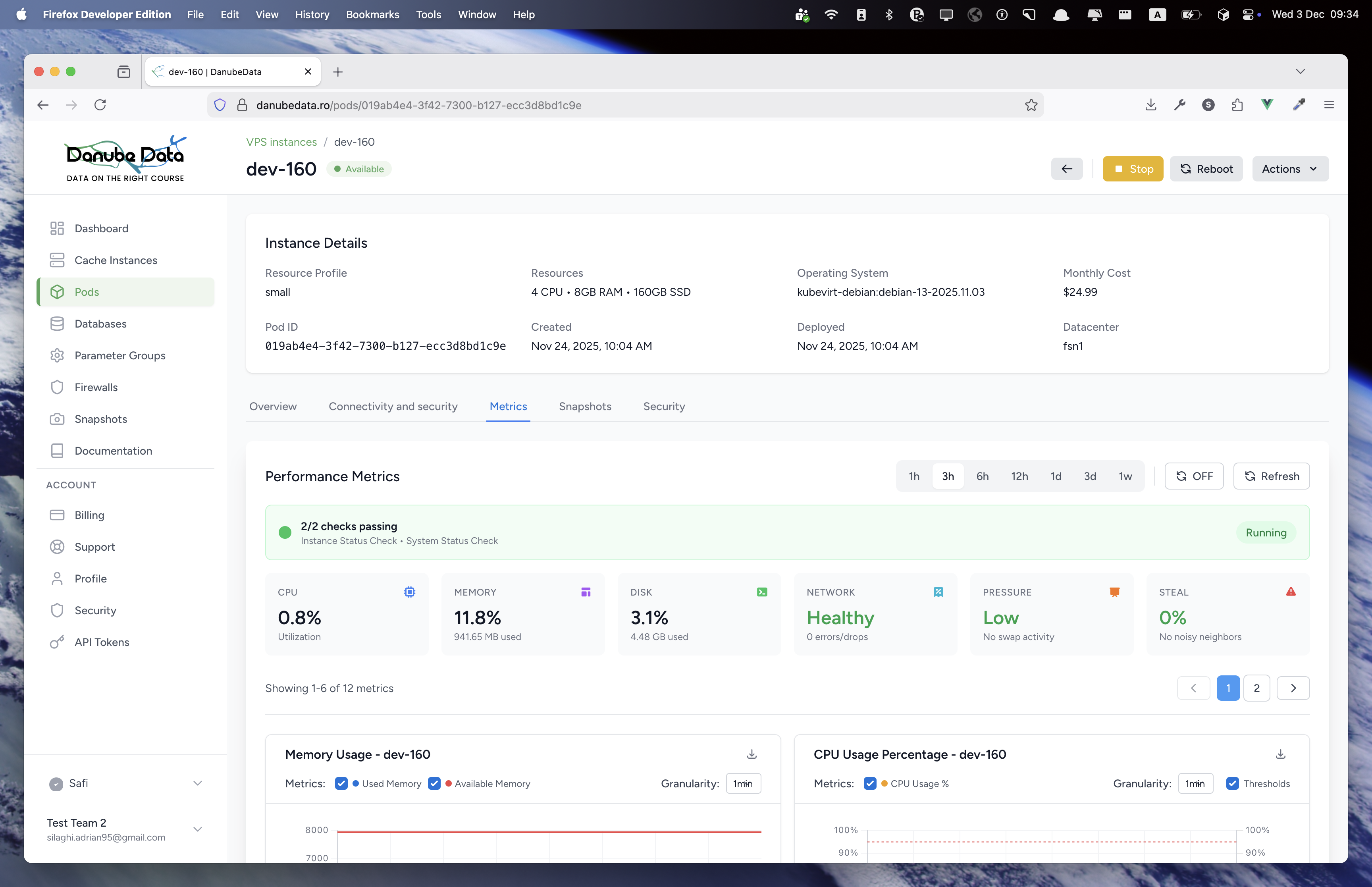 DanubeData VPS Management - Real-time metrics and control