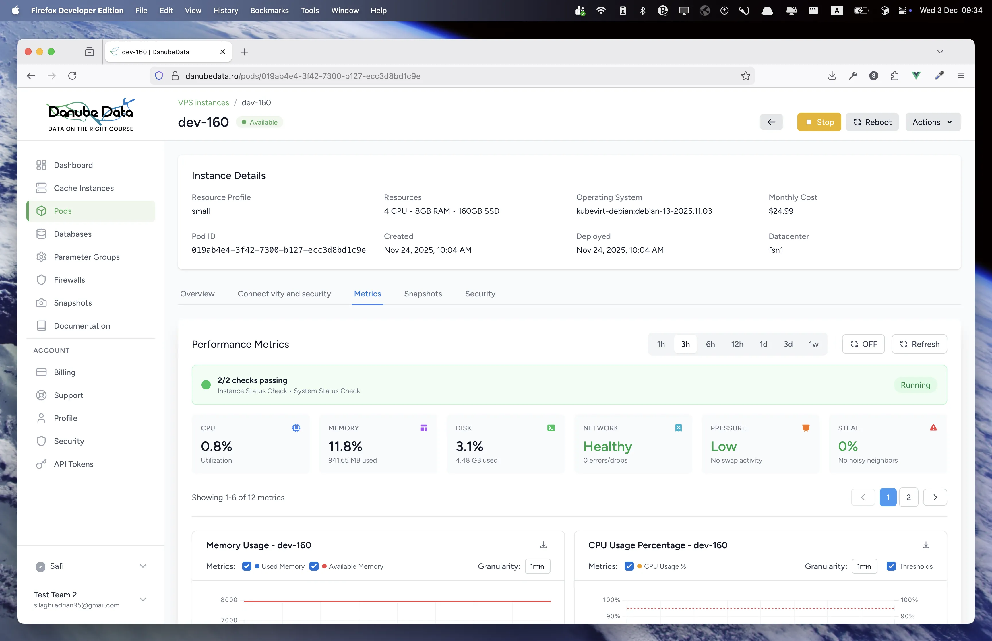 DanubeData VPS Management - Real-time metrics and control